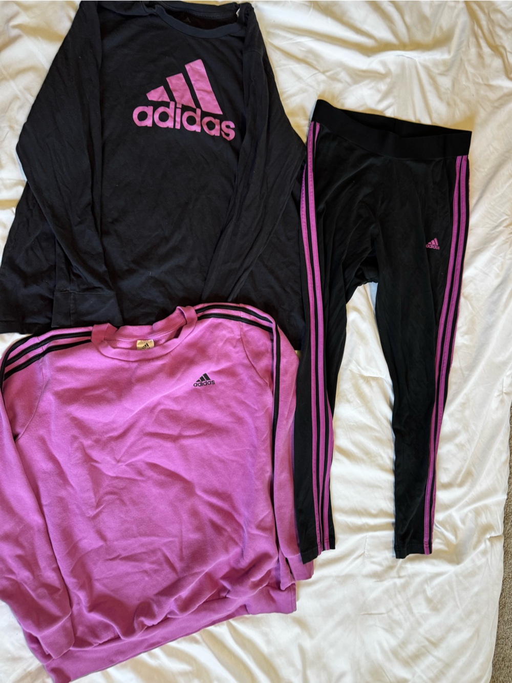 adidas Women’s Black and Pink Athletic sweatshirt, Leggings & Top Set